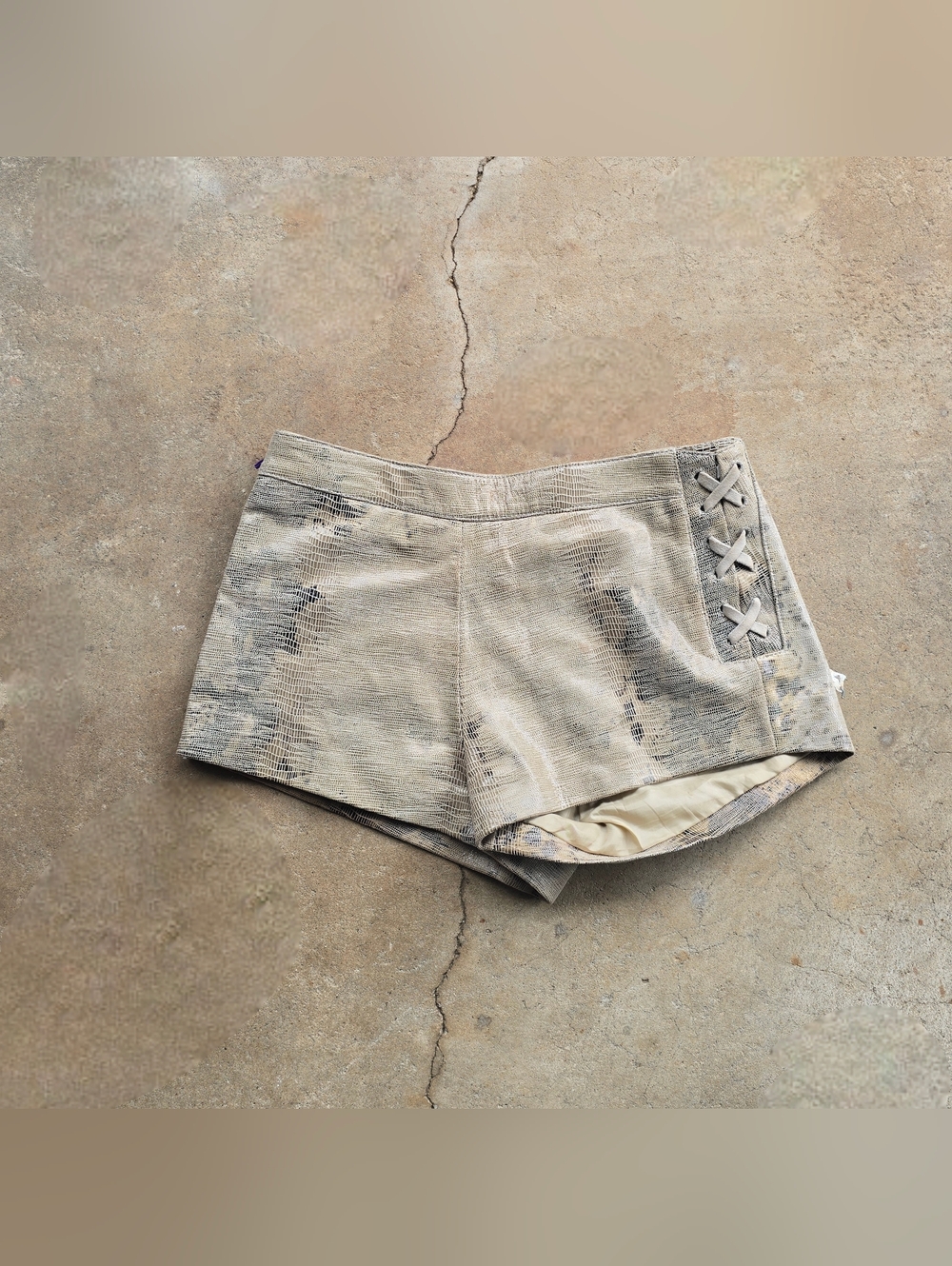 Free People Suede Snakeskin Boho Goat Leather Micro Shorts Festival Size 0